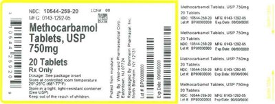 Label 750mg 20ct (Label Methocarbamol Tabs 750mg  Bpi(10544 259 20) Westward(0143 1292 05) Rev0)